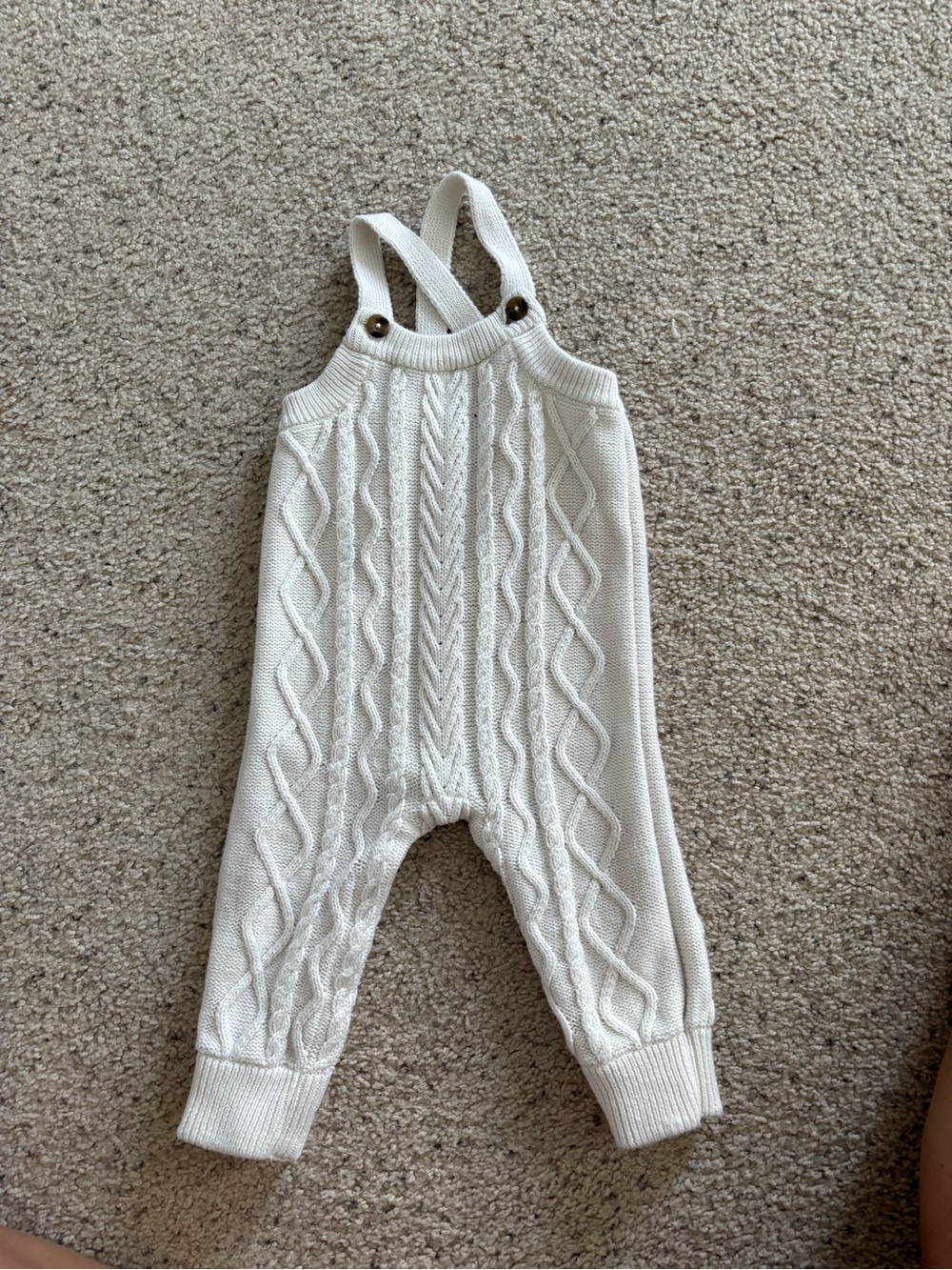 Cream Cable-Knit Overalls with Button Straps - Picture 3 of 4